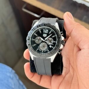 Men's sports chronograph style watch - Black dial & rubber strap WT#7