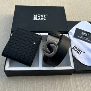 Executive Plaid Wallet & Monogram Plaque Belt Gift Set