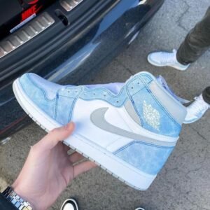 Sky Blue & White High-Top Retro Sneakers