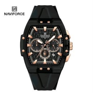 NAVIFORCE NF6113 BRGB Men’s Chronograph Watch | Black & Rose Gold Case with Blue Silicone Strap